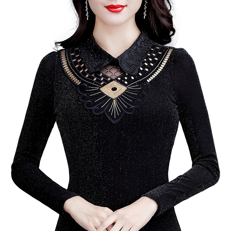 秋季女装洋气2020新款娃娃领打底衫 花墙薇薇服饰蕾丝衫/雪纺衫