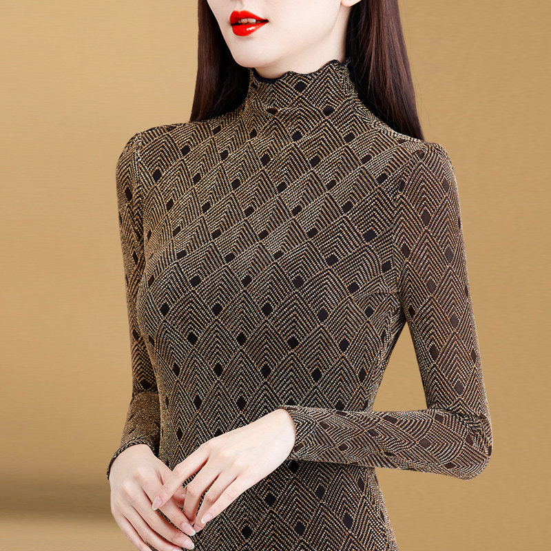 洋气气质2021新款秋冬高领蕾丝小衫 花墙薇薇服饰蕾丝衫/雪纺衫