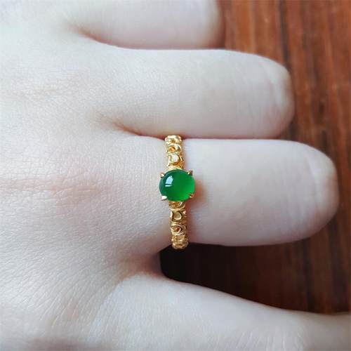 玉戒指缅甸翡翠戒指天然玉石翡翠原石帝王绿翡翠蛋面18k金戒指 - 图2