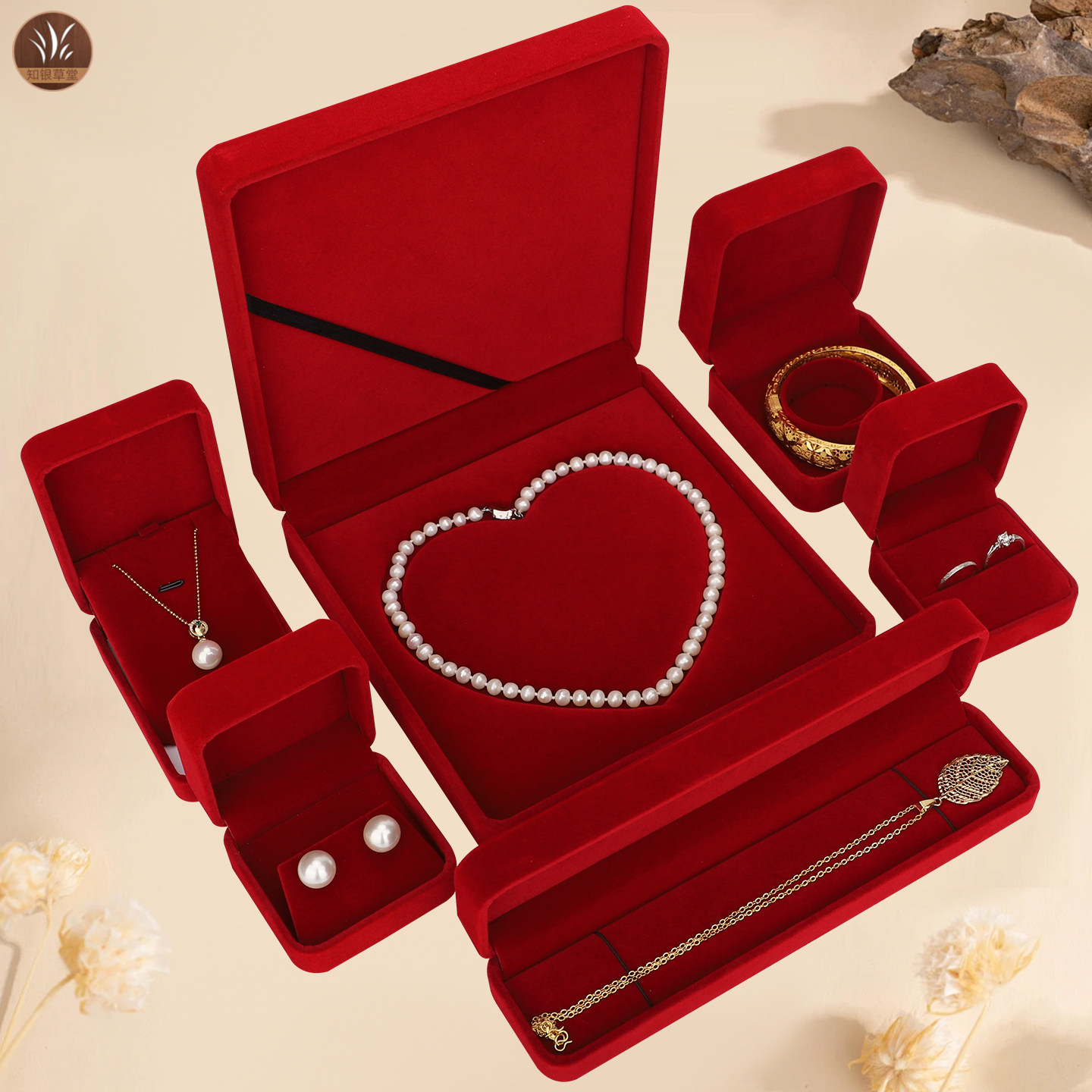 01圆角绒布盒枣红绒面手镯盒项链盒吊坠盒戒指盒首饰盒饰品盒logo,淘宝优惠券,粉丝福利购,淘宝优惠卷