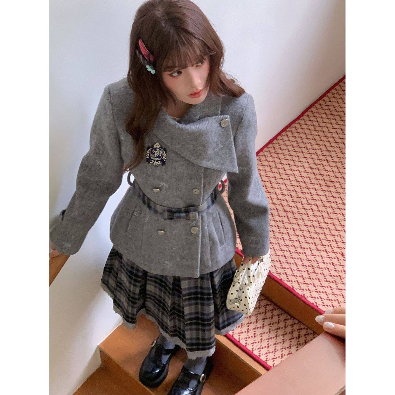 黯蓝织 2025冬新款小众毛呢外套裙子两件套学院风甜美呢子大衣女,淘宝优惠券,粉丝福利购,淘宝优惠卷