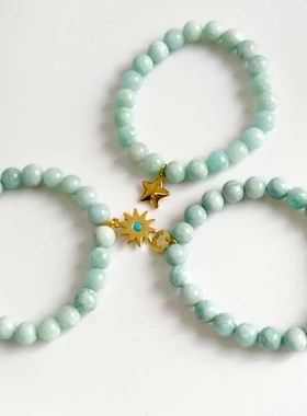 A货天河石多圈手链多吊坠配饰Talbots弹力石头手串清新度假饰品