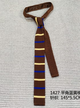 针织毛线复古手打款领带横向条纹