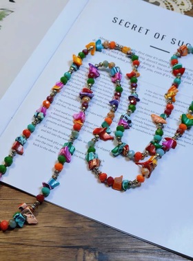 彩色波西米亚风贝壳项链多层长款轻奢小众毛衣链时尚饰品复古女款