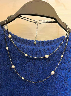 精致通勤天然贝壳双层项链高档优雅叠戴短款毛衣链时尚洋气配饰女