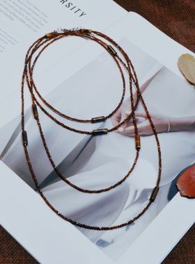 轻奢小众设计款超长款项链多层美拉德虎眼石颈链毛衣链时尚饰品