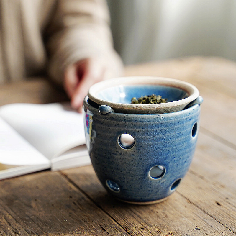 青藤飘香 日本进口两用茶香炉烤茶精油香薰炉濑户烧陶器茶道