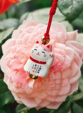 日本药师窑招财猫铃铛挂饰送礼