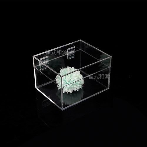 透明翻盖收纳盒带锁亚克力展示盒防尘化妆品盒桌面文具储物箱带盖 - 图2