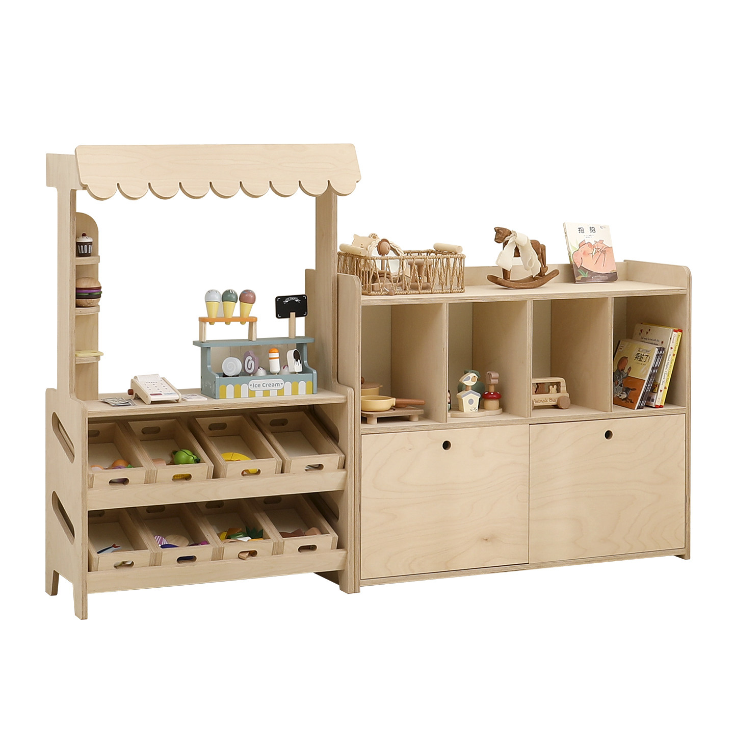 儿童玩具收纳柜储物柜分类整理书架二合一宝宝过家家小卖铺置物架,淘宝优惠券,粉丝福利购,淘宝优惠卷