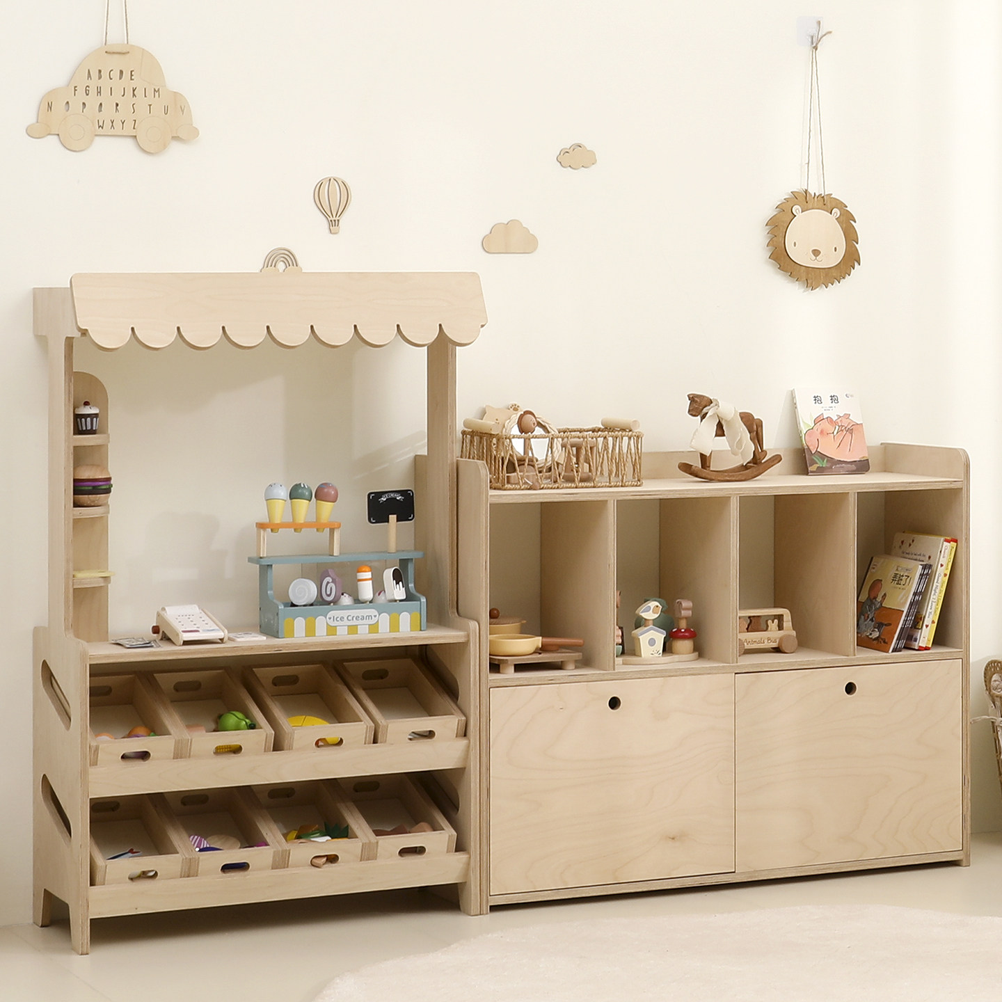 儿童玩具收纳柜储物柜分类整理书架二合一宝宝过家家小卖铺置物架,淘宝优惠券,粉丝福利购,淘宝优惠卷