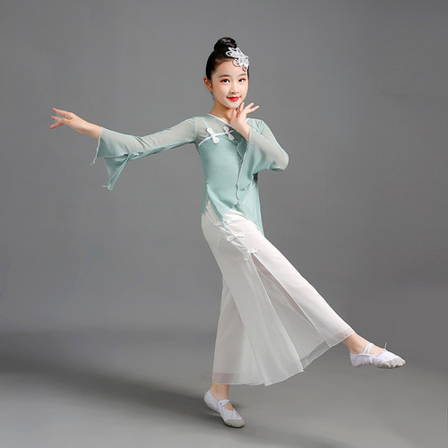 古典舞纱衣练功服女童演出服女中国风民族舞表演服少儿舞蹈服飘逸 - 图0