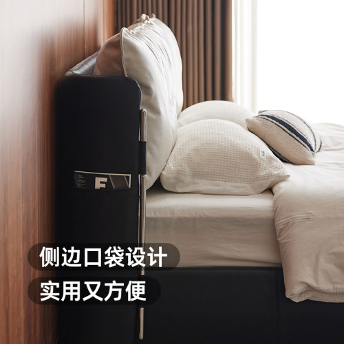 赫本黑白真皮床法式现代主卧家用意式轻奢软包双人床高端大气婚床 - 图1