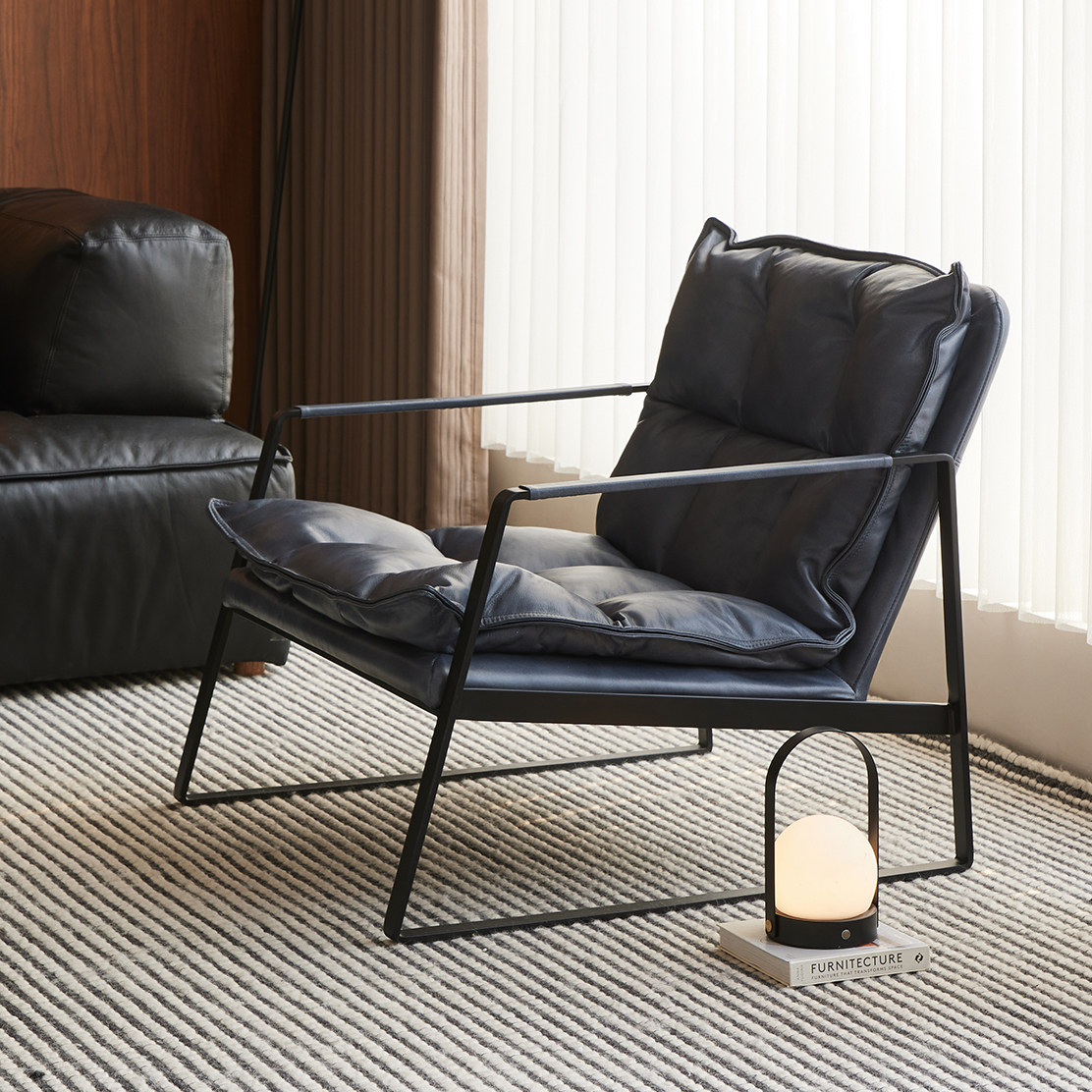 EVITAHome单人沙发椅苯胺皮头层牛皮休闲椅子轻奢高级感阳台躺椅,淘宝优惠券,粉丝福利购,淘宝优惠卷