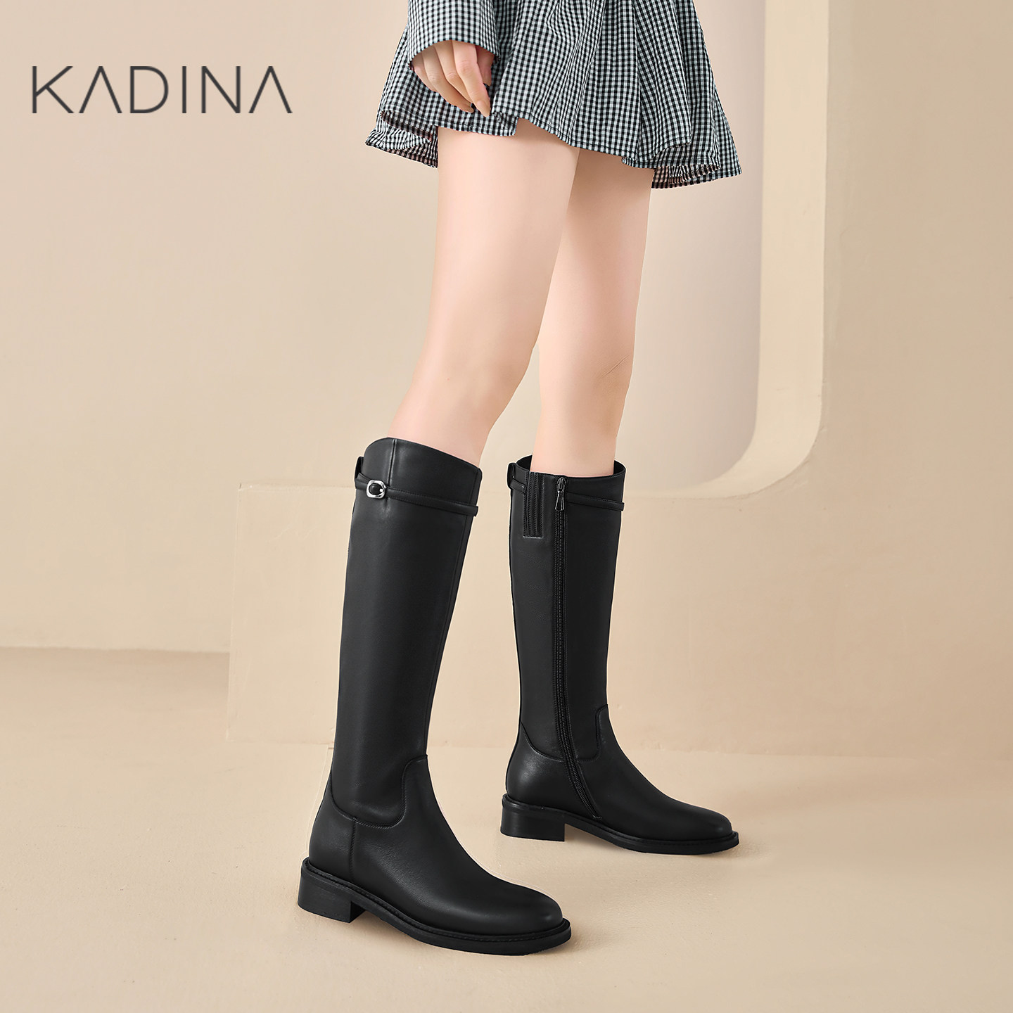 卡迪娜骑士靴2025冬季新款长筒靴巨好看加绒长靴黑色高筒KA256508,淘宝优惠券,粉丝福利购,淘宝优惠卷
