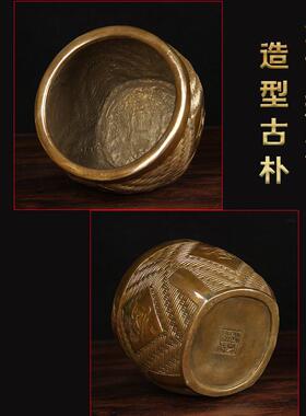 铜年年有余罐子聚宝盆家居客厅书房摆铜器工艺品手工摆件五谷丰登