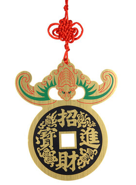 彩绘铜板蝙蝠金钱挂件