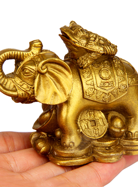 黄铜铜象上金蟾摆件大象中式