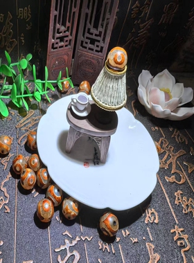 西藏老矿原石真品三眼玛瑙天珠圆形单珠直径14MM手串配珠