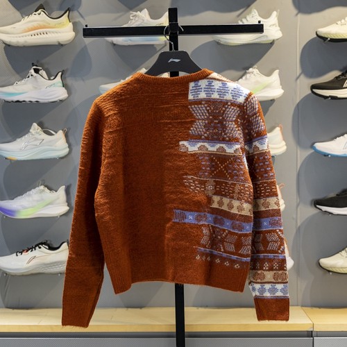 李宁毛衣女2025冬新款保暖宽松时尚舒适套头无帽编织衫AMBV390 - 图1