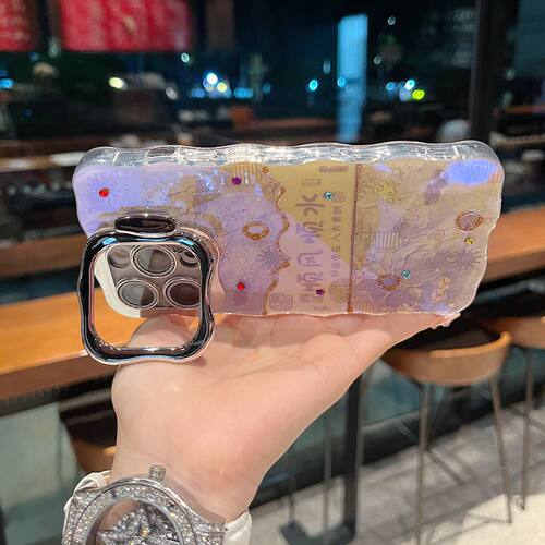 适用苹果系列iPhone16轻奢小众网红手机壳15promax/14promax顺风顺水隐形支架全包闪粉镜头膜女款新款保护套 - 图2