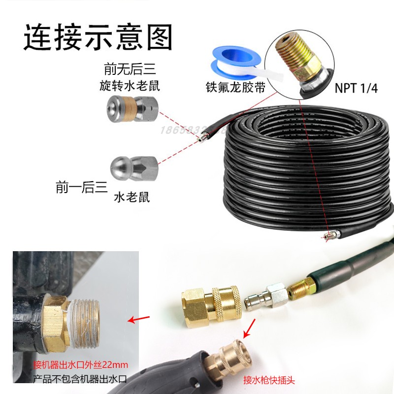 管道清洗去污疏通管通用水地老鼠头适用家用洗车机M22*15/14软管 - 图2