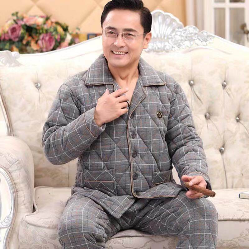 中老年爸爸睡衣男秋冬季三层加厚夹棉中年老人纯棉父亲家居服套装,淘宝优惠券,粉丝福利购,淘宝优惠卷
