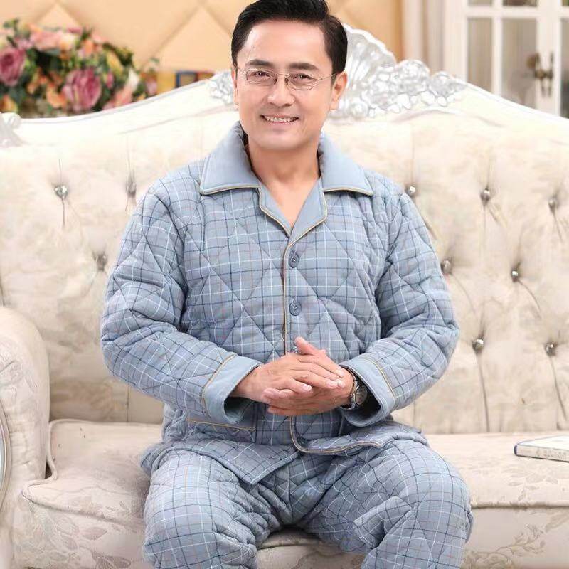 中老年爸爸睡衣男秋冬季三层加厚夹棉中年老人纯棉父亲家居服套装,淘宝优惠券,粉丝福利购,淘宝优惠卷