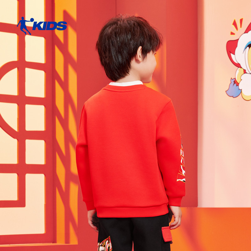 【才骅加马】乔丹男童红色卫衣2026春季新款大童帅气马年过年衣服