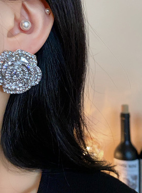 镶钻花朵耳环项链套装女欧美时尚气质锁骨链轻奢百搭高级感饰品