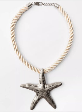 满39包邮zara沙滩渡假旅游海星吊坠项链长款编绳星星锁骨链百搭