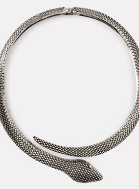 满39包邮zara女装饰品动物形生肖蛇铰接金属贴颈项链耳环套装