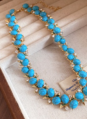 2026新款时尚925银针松石耳环项链套装中古饰品轻奢高级感项饰女