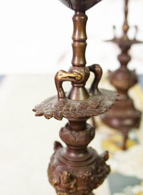 进口老物 净荣三冶 老铜老烛台复古桌面摆件禅意蜡烛家用装饰