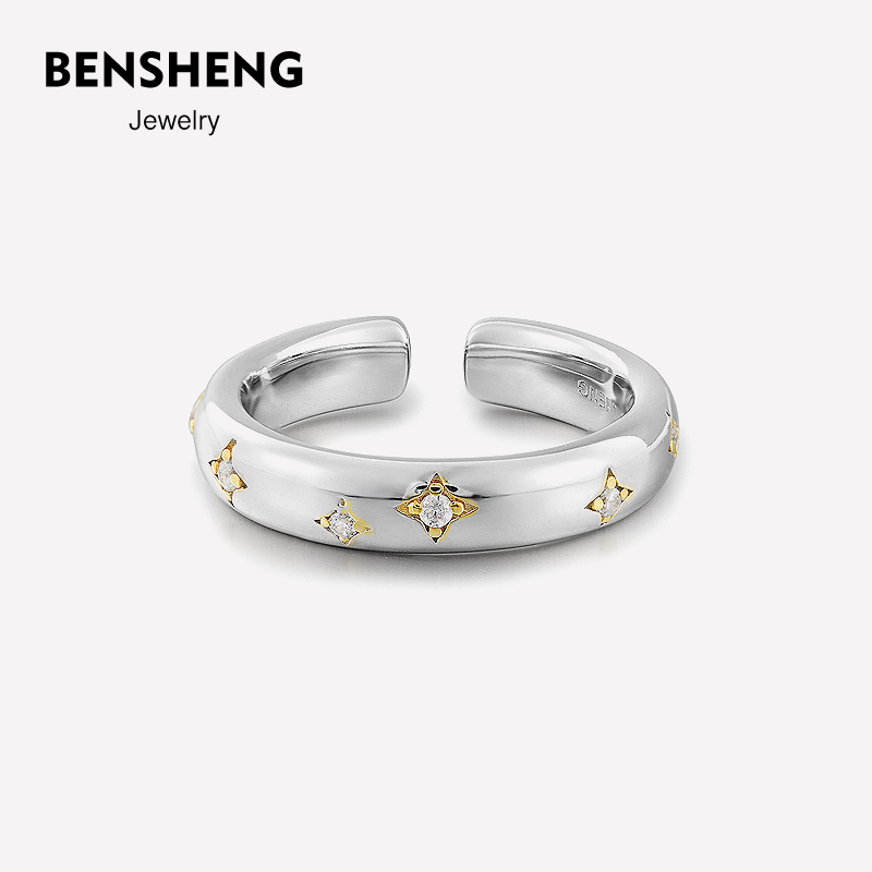 bensheng星辰纯银十字星结婚对戒指 本笙戒指/指环