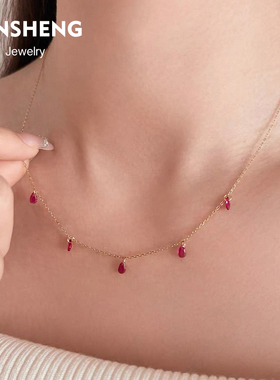 通体925纯银红刚玉项链女
