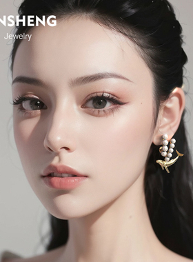 BENSHENG小鲸鱼耳钉法式小众