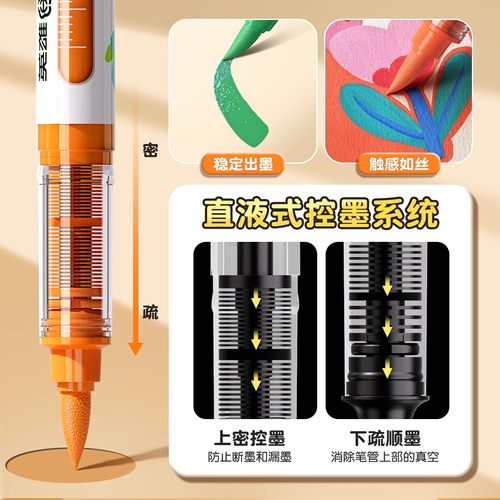 英雄直液式丙烯马克笔高颜值软头水彩笔儿童可洗无毒小学生美术专用画画笔不透色可叠色绘画笔24色笔芯涂色笔-图1