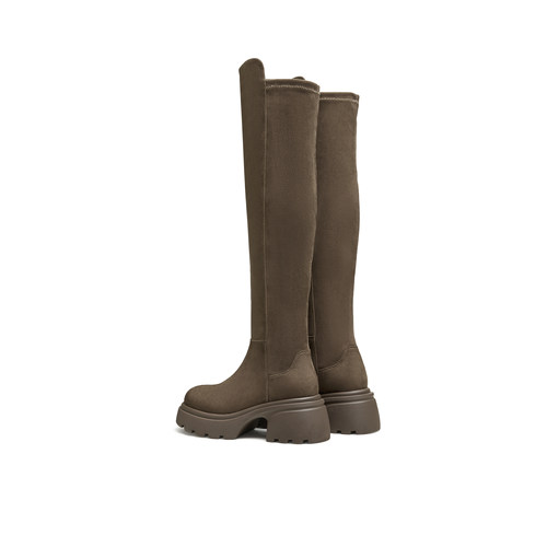 天美意冬新款高筒靴显瘦百搭一脚蹬厚底女弹力靴KTX11DC4 - 图2