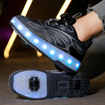 Boy Storm Walking Shoes Adults Children Wheels Skating Shoes Double Wheels Automatic Button Invisible Skate Girl pulley with lamp shoes