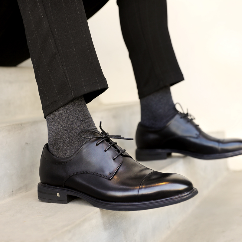 基情碎月旗舰店皮鞋男商务正装系带三接头尖头德比鞋男软皮软底西装真皮男士皮鞋1