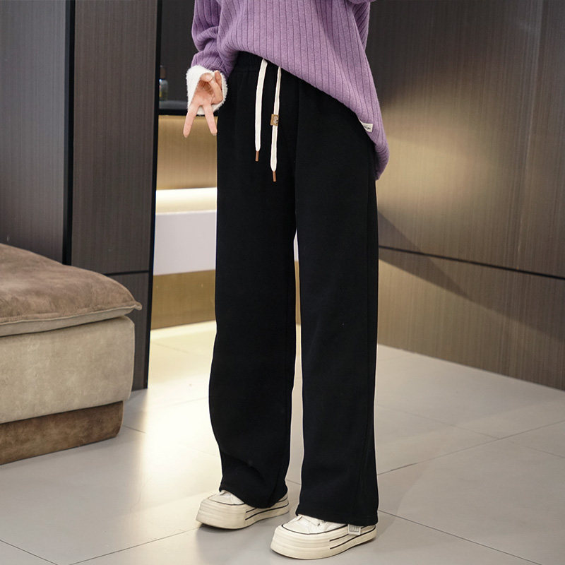 大码女冬糯米加绒直筒裤200斤 胖mm抽绳阔腿裤苹果型显瘦加厚裤子,淘宝优惠券,粉丝福利购,淘宝优惠卷