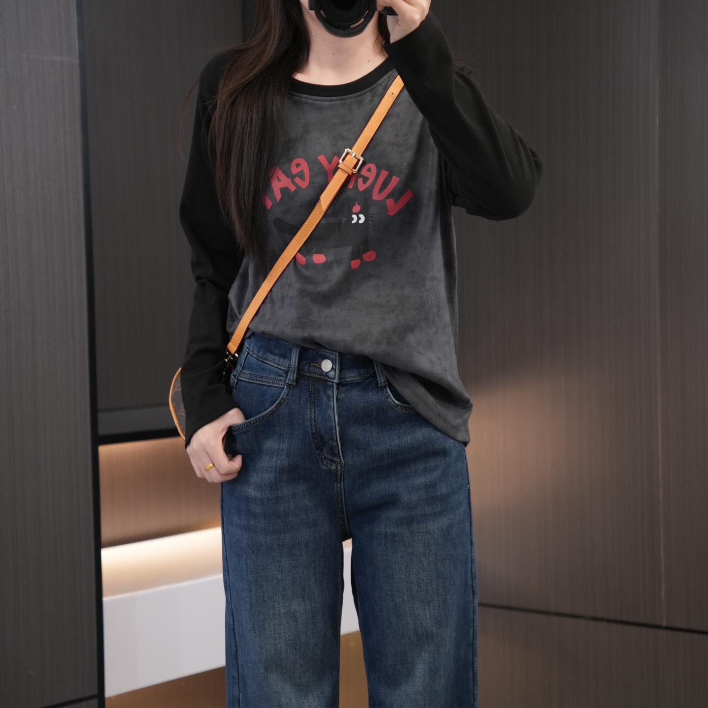 冬季新款德绒加厚插肩袖大码打底衫 200斤胖妹妹小猫印花百搭上衣 - 图0