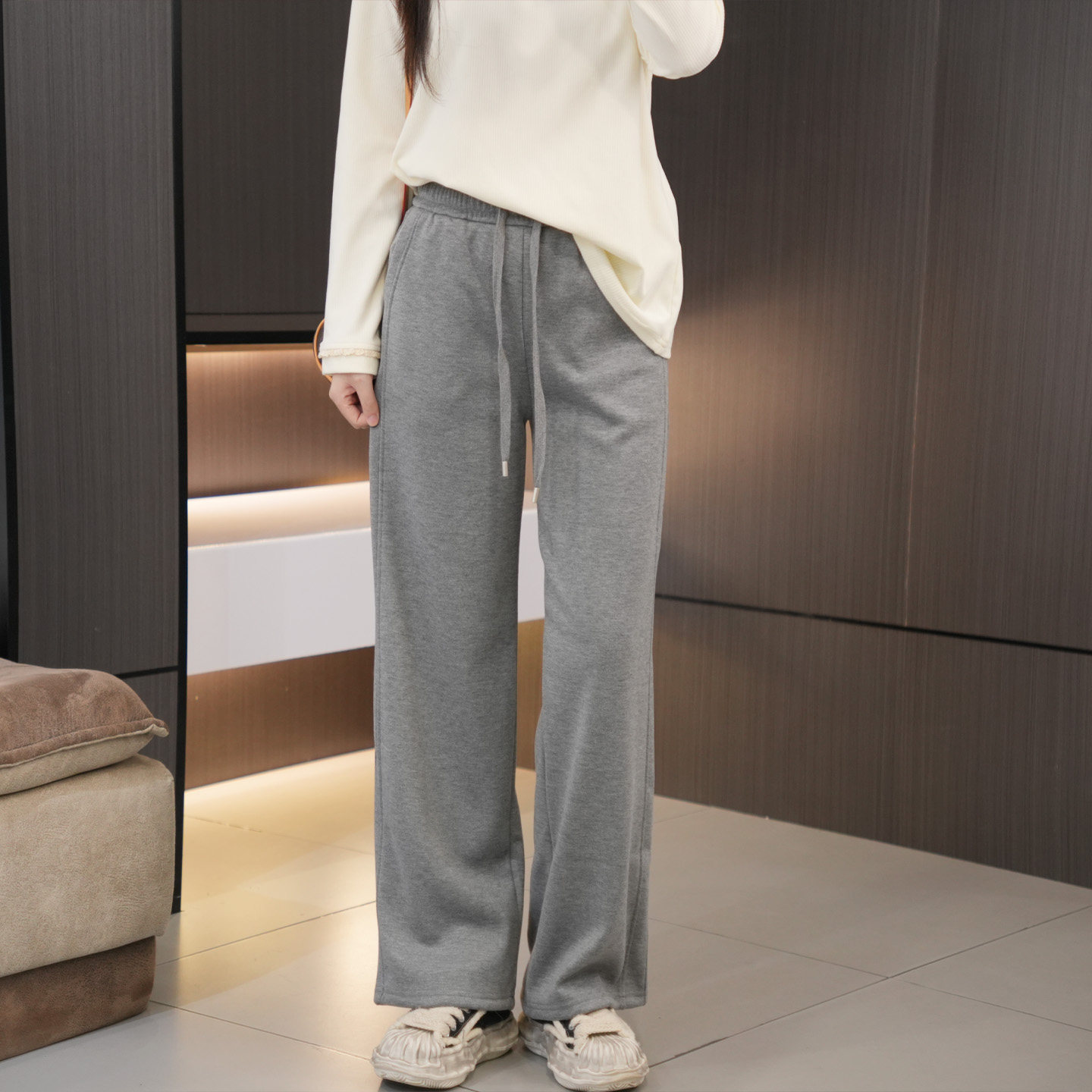 冬季新款加绒保暖大码高腰抽绳直筒裤 200斤胖mm松紧腰侧压休闲裤,淘宝优惠券,粉丝福利购,淘宝优惠卷