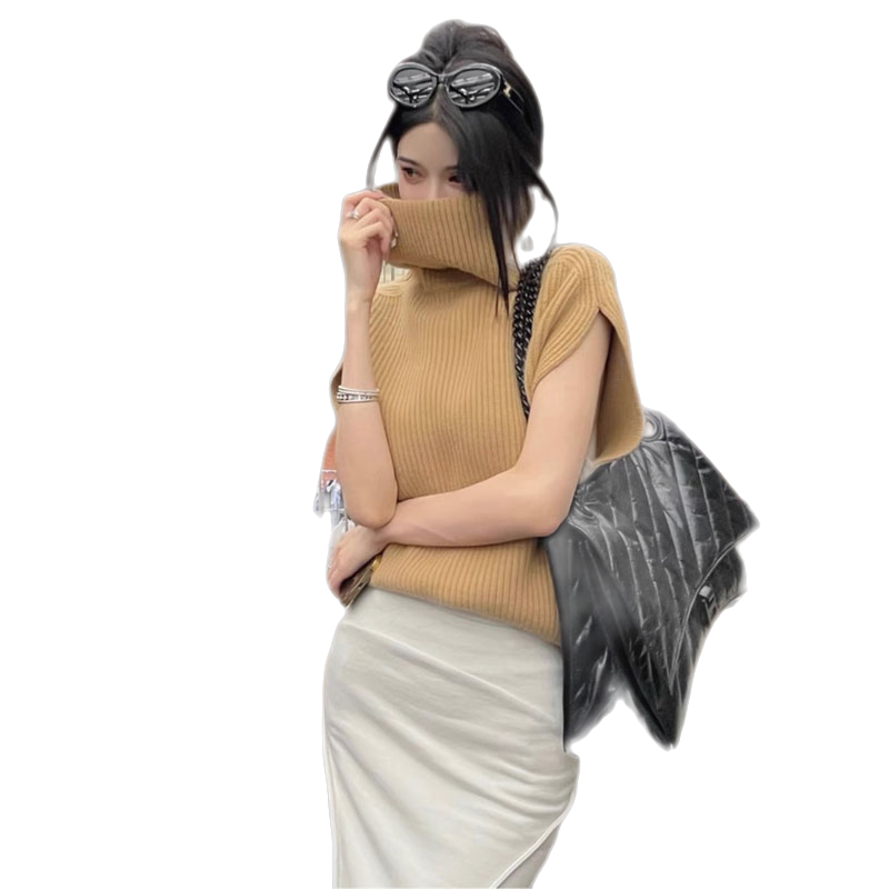 时尚洋气高领背心毛衣女秋季2025年新款宽松套头无袖马甲针织衫潮 - 图3