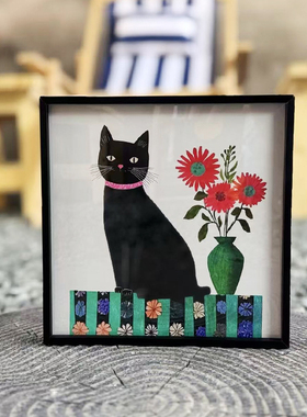 oddbox原创文艺猫咪花朵装饰画