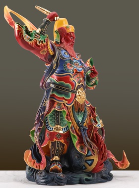 纯铜彩绘王灵官火神护法铜像摆件