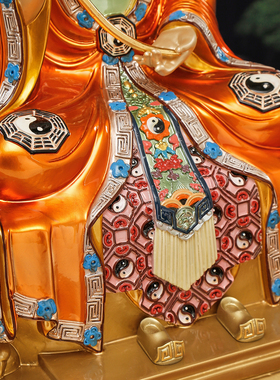 纯铜彩绘三清祖师爷神像供奉摆件