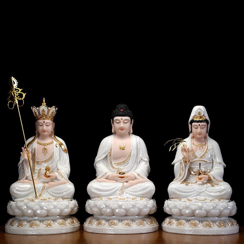 汉白玉释迦牟尼佛像摆件石雕三宝佛如来佛像阿弥陀佛像药师佛坐像 - 图3