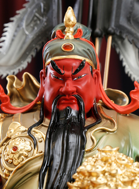 纯铜彩绘关公神像供奉武财神摆件